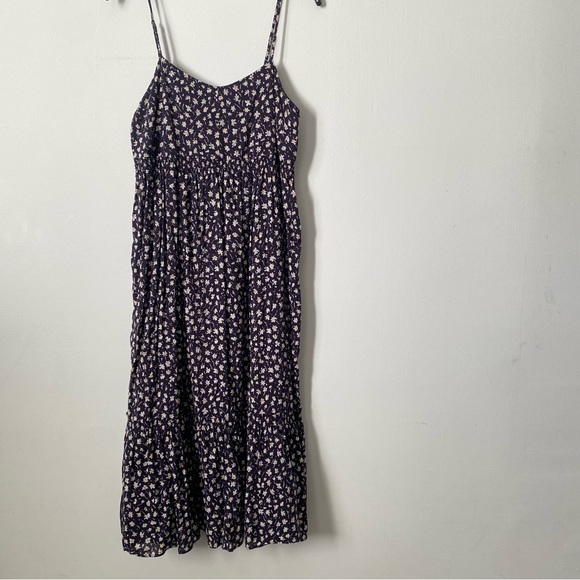 Madewell Dark indigo Ditsy dandelion Floral Spaghetti Strap tiered maxi Dress 10 - Picture 8 of 11